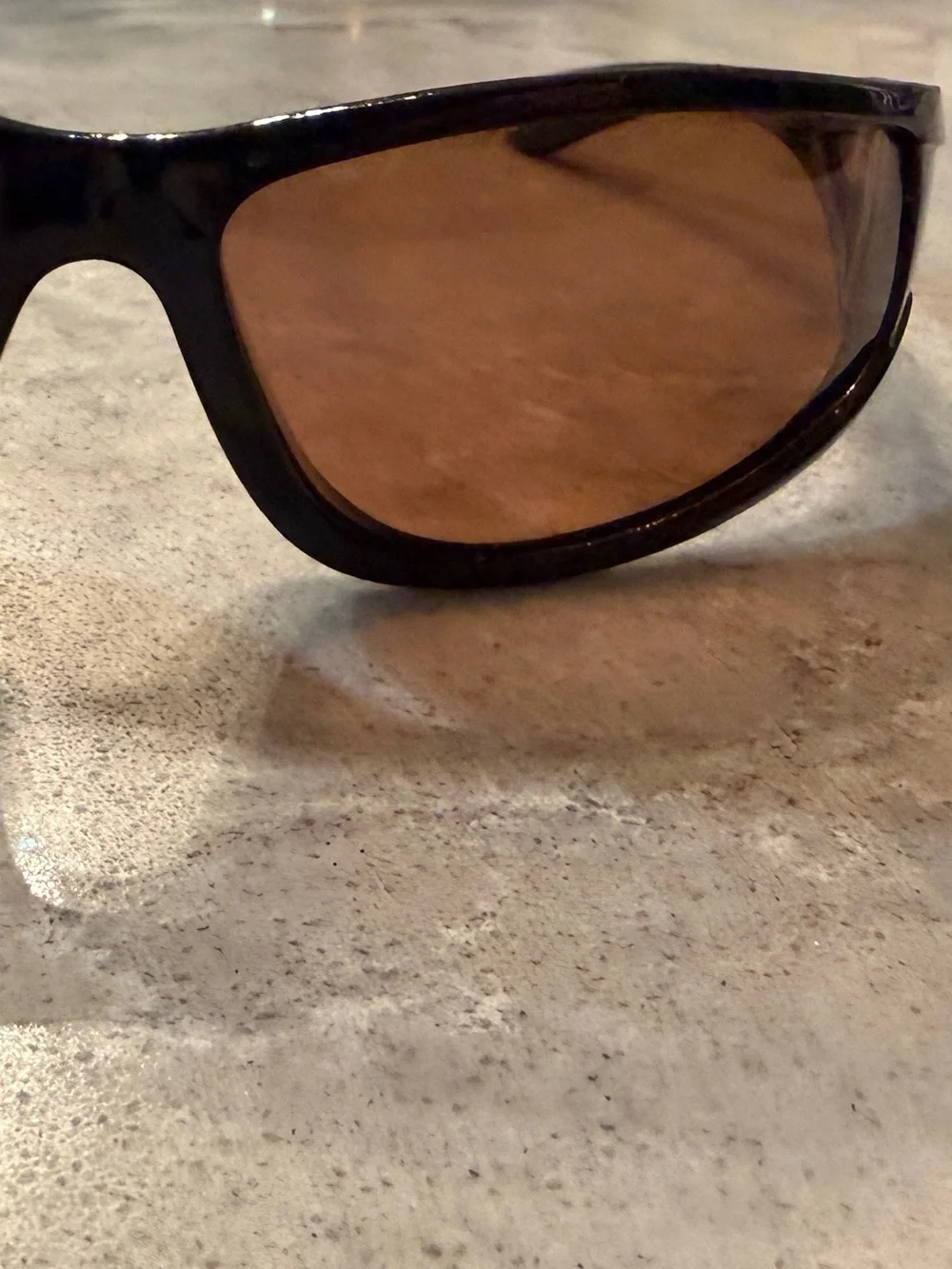 Retro 90s polarized wraparound Black Frame Sunglasses with sheer Brown Lenses
